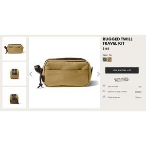 FILSON Rugged Twill Travel Kit Dopp Kit tan Leather Trim Brass Zipper heavy duty
